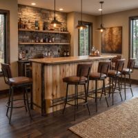 Hickory Wood Bar: Some lifestyle images are created with AI for visualization purposes. Crafted from natural solid wood, each piece is unique and will vary.