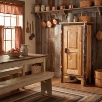 Hickory Cabinet: Some lifestyle images are created with AI for visualization purposes. Crafted from natural solid wood, each piece is unique and will vary.