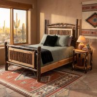 Rustic Side Table: Some lifestyle images are created with AI for visualization purposes. Crafted from natural solid wood, each piece is unique and will vary.