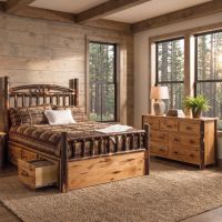 Hickory Bed: Some lifestyle images are created with AI for visualization purposes. Crafted from natural solid wood, each piece is unique and will vary.