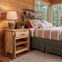 Rustic Log Nightstand: Some lifestyle images are created with AI for visualization purposes. Crafted from natural solid wood, each piece is unique and will vary.