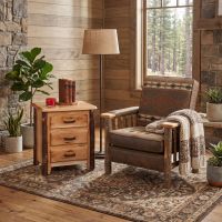 Rustic Log Nightstand: Some lifestyle images are created with AI for visualization purposes. Crafted from natural solid wood, each piece is unique and will vary.