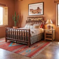 Hickory Log Bed with Metal Art