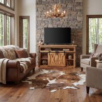 Barn Door Entertainment Center: Some lifestyle images are created with AI for visualization purposes. Crafted from natural solid wood, each piece is unique and will vary.