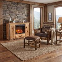 Hickory Fireplace: Some lifestyle images are created with AI for visualization purposes. Crafted from natural solid wood, each piece is unique and will vary.