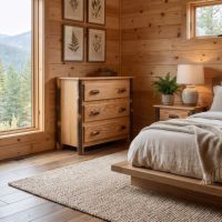 Log Chest of Drawers: Some lifestyle images are created with AI for visualization purposes. Crafted from natural solid wood, each piece is unique and will vary.