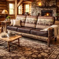 Hickory Sofa: Some lifestyle images are created with AI for visualization purposes. Crafted from natural solid wood, each piece is unique and will vary.