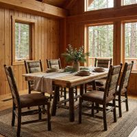 Wood Dining Table: Some lifestyle images are created with AI for visualization purposes. Crafted from natural solid wood, each piece is unique and will vary.
