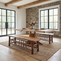 Hickory Bench: Some lifestyle images are created with AI for visualization purposes. Crafted from natural solid wood, each piece is unique and will vary.
