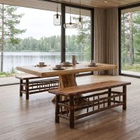 Log Bench: Some lifestyle images are created with AI for visualization purposes. Crafted from natural solid wood, each piece is unique and will vary.