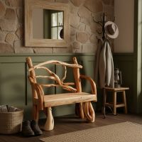 Rustic Bench: Some lifestyle images are created with AI for visualization purposes. Crafted from natural solid wood, each piece is unique and will vary.