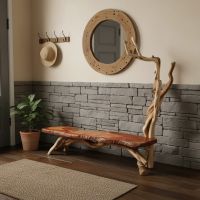 Rustic Coat Rack Bench: Some lifestyle images are created with AI for visualization purposes. Crafted from natural solid wood, each piece is unique and will vary.