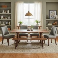 Rustic Wood Bench: Some lifestyle images are created with AI for visualization purposes. Crafted from natural solid wood, each piece is unique and will vary.