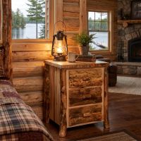 Rustic Nightstand: Some lifestyle images are created with AI for visualization purposes. Crafted from natural solid wood, each piece is unique and will vary.