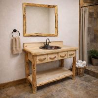 Open Shelf Bathroom Vanity: Some lifestyle images are created with AI for visualization purposes. Crafted from natural solid wood, each piece is unique and will vary.