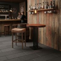 Copper Pub Table: Some lifestyle images are created with AI for visualization purposes. Crafted from natural solid wood, each piece is unique and will vary.