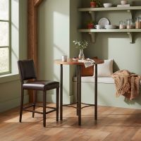 Copper Pub Table: Some lifestyle images are created with AI for visualization purposes. Crafted from natural solid wood, each piece is unique and will vary.