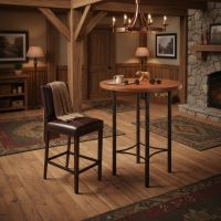 Rustic Pub Table: Some lifestyle images are created with AI for visualization purposes. Crafted from natural solid wood, each piece is unique and will vary.