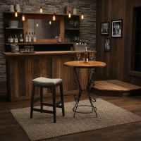 Rustic Pub Table: Some lifestyle images are created with AI for visualization purposes. Crafted from natural solid wood, each piece is unique and will vary.