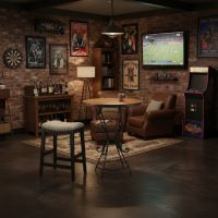 Copper Bar Table: Some lifestyle images are created with AI for visualization purposes. Crafted from natural solid wood, each piece is unique and will vary.