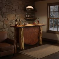Rustic Real Wood Bar: Some lifestyle images are created with AI for visualization purposes. Crafted from natural solid wood, each piece is unique and will vary.