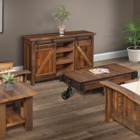 Reclaimed Barn Wood Barn Door TV Stand - Glaze #3 Finish