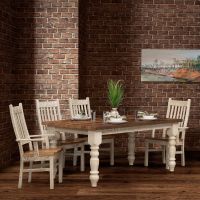 Classic Farmhouse Barn Wood Dining Table & Dining Chairs - Distressed Pearl Base Finish