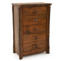 River Rustic Barnwood and Hickory 5 Drawer Chest, Shown in Antique Barnwood Finish with Hickory Log Handles