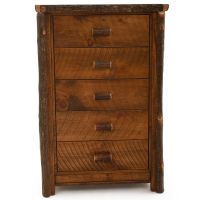 River Rustic Barnwood and Hickory 5 Drawer Chest, Shown in Antique Barnwood Finish with Hickory Log Handles