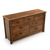 River Rustic Barnwood and Hickory 7 Drawer Dresser, Shown in Antique Barnwood Finish with Hickory Log Handles.
