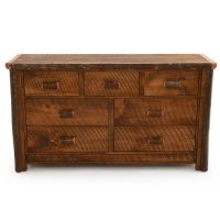 River Rustic Barnwood and Hickory 7 Drawer Dresser, Shown in Antique Barnwood Finish with Hickory Log Handles.