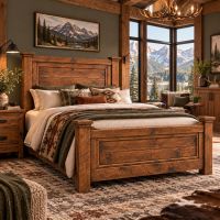 Cabin Bedroom Furniture: Some lifestyle images are created with AI for visualization purposes. Crafted from natural solid wood, each piece is unique and will vary.