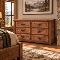 Rustic Wood Dresser: Some lifestyle images are created with AI for visualization purposes. Crafted from natural solid wood, each piece is unique and will vary.