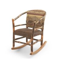 Saranac Hickory Log Hoop Rocker, Shown in Bear Mountain Fabric with Stained Finish