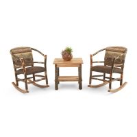 Saranac Hickory Log Hoop Rocker, Shown in Bear Mountain Fabric with Stained Finish