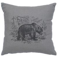 Bear Scene Decor Pillow - Gray Linen