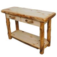 Beartooth Aspen Log Storage Sofa Table - Flat Fronts - 48" (2 Drawers) - Natural Panel & Natural Log