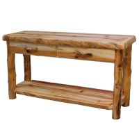 Beartooth Aspen Log Storage Sofa Table - Flat Fronts - 60" (2 Drawers) - Wild Panel & Natural Log
