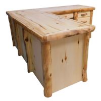Beartooth Aspen Log Executive "L" Desk - Flat Fronts - Natural Panel & Natural Log - Return on Right