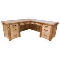 Beartooth Aspen Log Executive "L" Desk - Flat Fronts - Natural Panel & Natural Log - Return on Right