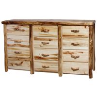 Beartooth Aspen 12 Drawer Log Dresser - 84" - Flat Fronts - Wild Panel & Natural Log