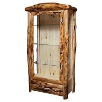 Beartooth Aspen 1 Drawer Log Display Cabinet - 39" - Half Log Fronts - Natural Panel & Gnarly Log