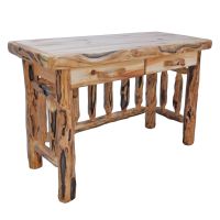 Beartooth Aspen 2 Drawer Log Spindle Desk - Flat Drawer Fronts - 48" - Wild Panel & Gnarly Logs - Standard Top Finish