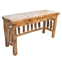 Beartooth Aspen 2 Drawer Log Spindle Desk - Flat Drawer Fronts - 60" - Wild Panel & Gnarly Logs - Liquid Glass Top Finish