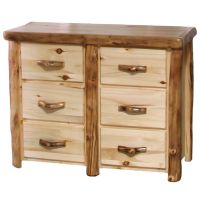 Beartooth Aspen 6 Drawer Log Dresser - 48" - Flat Fronts - Natural Panel & Natural Log