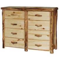Beartooth Aspen 8 Drawer Log Dresser - 60" - Flat Fronts - Natural Panel & Natural Log