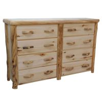 Beartooth Aspen 8 Drawer Log Dresser - 72" - Flat Fronts - Natural Panel & Natural Log