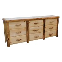 Beartooth Aspen 9 Drawer Log Dresser - 84" - Flat Fronts - Natural Panel & Natural Log