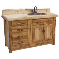 Beartooth Aspen Classic Log Bathroom Vanity - Log Fronts - 48" - Sink Right - Natural Panel & Natural Log - 34"H - Free Standing - Included Sink Package