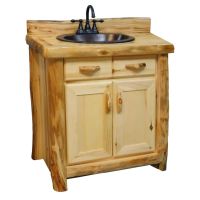 Beartooth Aspen Classic Log Bathroom Vanity - Flat Fronts - 39" - Sink Center - Natural Panel & Natural Log - 34"H - Free Standing - Included Sink Package